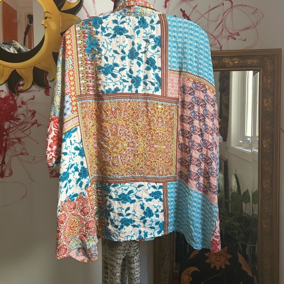 Orange Fashion Village Red and Blue Boho Patchwork Blouse S/M - Picture 9 of 16